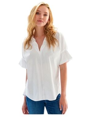 Finley Crosby Flounce Neck & Sleeve Silky Poplin Shirt Size Small